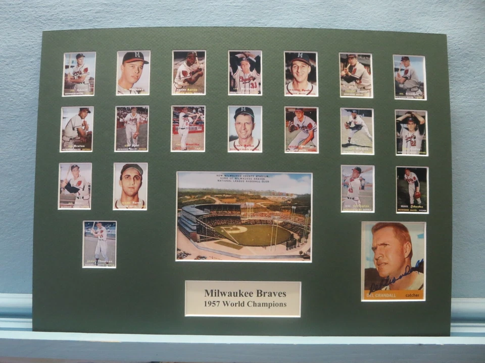 Milwaukee Braves - Campeones de la Serie Mundial 1957 y autógrafo de Del Crandall Foto 1 de 2