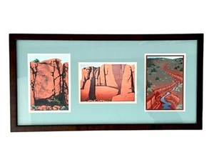 Trittico serigrafato paesaggio Kate Krasin New Mexico con cornice legno scuro - Foto 1 di 11