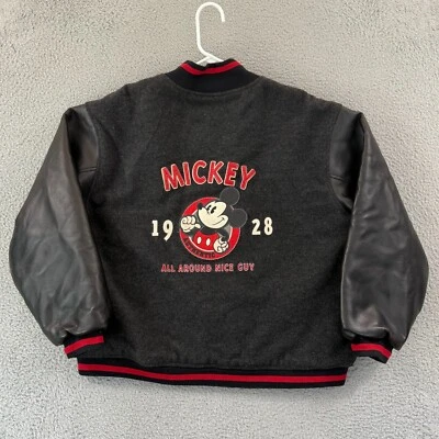 Chaqueta Bomber Exclusiva Disney Store Para Hombres L Negra Mickey Mouse Lana Cuero EE. UU. Foto 1 de 4