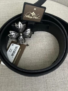 PATRICIA NASH Astrid Floret Adjustable Black Leather Belt M $69 - Picture 1 of 4