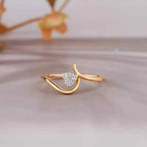 0.80Ct Round Cut Real Moissanite Heart Engagement Ring 14K Yellow Gold Plated - Picture 1 of 8