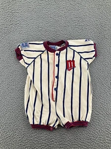 Vintage Minnesota Twins Jumpsuits Boys 18M Beige Striped Mighty Mac MLB Baseball - Picture 1 of 22