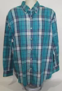 Saddlebred Men's XL Teal, Blue and White Plaid Button-Up Shirt - Picture 1 of 6