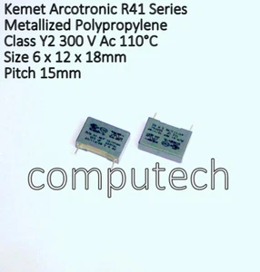 2 pezzi 22nF 300V ac Condensatore KEMET R41 Film Polipropilene Class Y2/X1 SH - Imagen 1 de 1