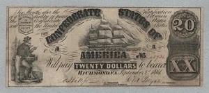 USA Confederate States of America 20 Dollars 1861 P31a AU/UNC - Picture 1 of 2