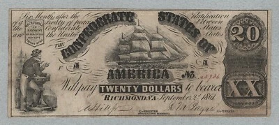 USA Confederate States of America 20 Dollars 1861 P31a AU/UNC - Image 1 of 2