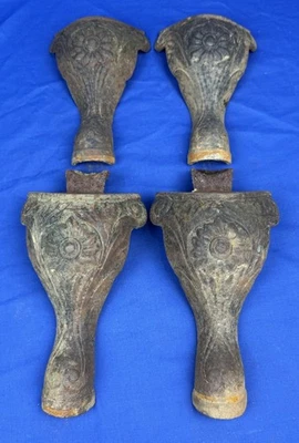 4 C.1900 Cast Iron Stove Legs, Feet - Flower, Sunflower, Daisy Design, REPURP!!! - Image 1 of 4