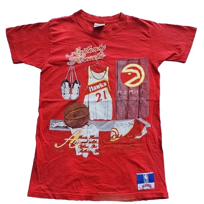 Camiseta de basquete vintage anos 90 Atlanta Hawks noz-moscada NBA M Dominique Wilkins - Imagem 1 de 4