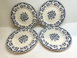 4 Royal Stafford French Toile 9" Lunch/Salad Plate Set Blue White Floral - Picture 1 of 17