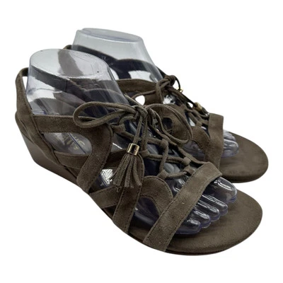 Vionic Kalie Sandals Womens 8 Gray Suede Strappy Wedge Shoes Tasseled Open Toe - Image 1 of 4