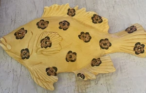 Bathroom Wall Art FISH Lotus Ceramic Hanging  11.5” Yellow & Floral - Picture 1 of 7