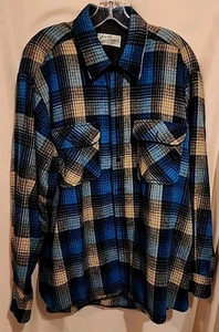 Vintage Sears Roebuck Shirt Mens XLT XL Tall Plaid Wool Flannel 1990 Grunge Blue - Picture 1 of 6