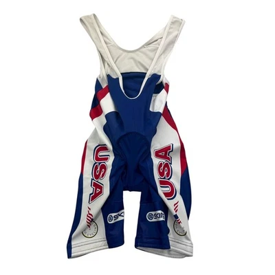 Skins USA Cycling Bib Shorts Small Padded Chamois Blue Red White Road - Image 1 of 4