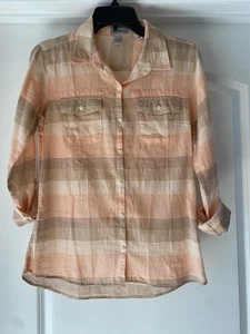 TOAD and CO Airbrush Long Sleeve Shirt Peach Brown Stripes Size XS - Picture 1 of 6