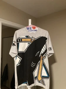 Vintage San Jose Sharks AOP Starter Shirt Large NHL Rare Hockey - Bild 1 von 3