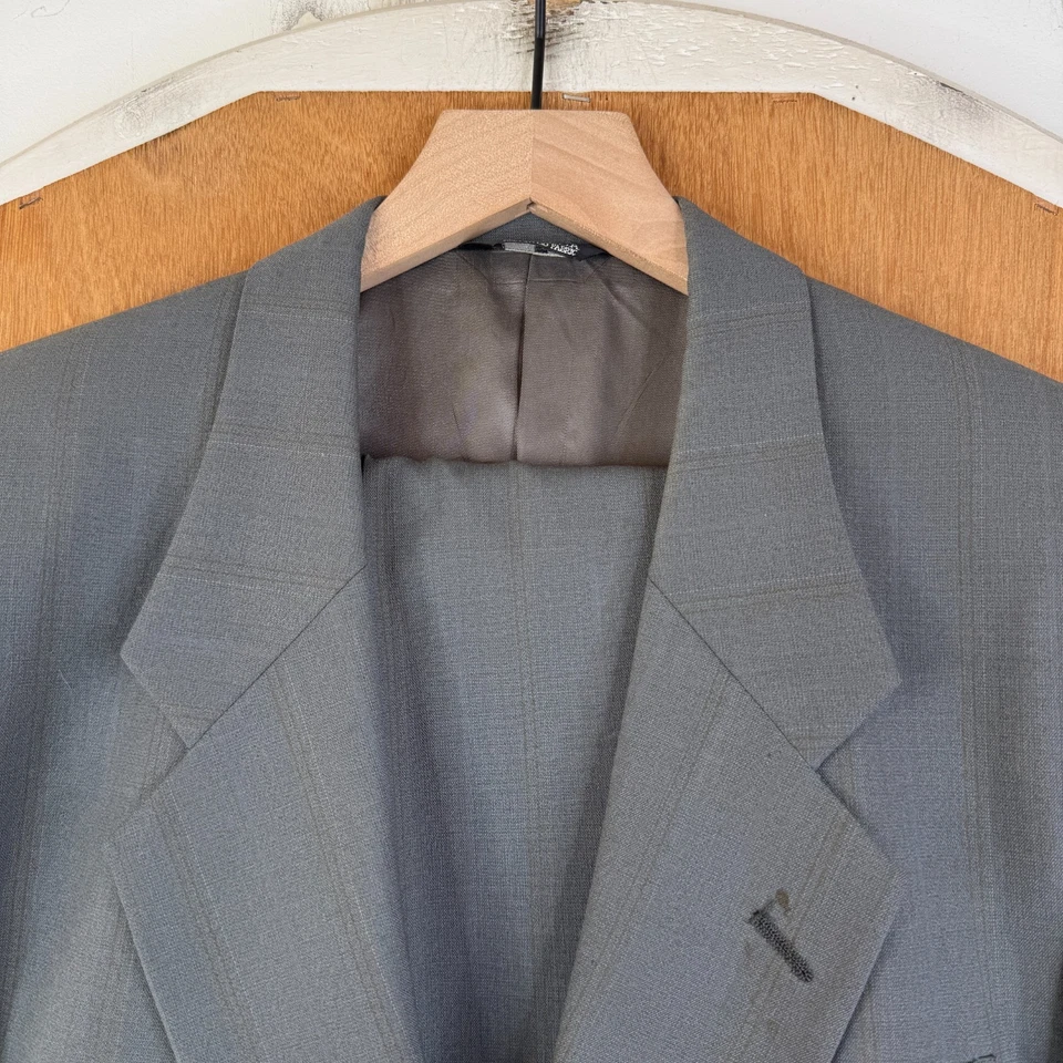 VTG Perry Ellis suit Mens 40R Gray Pinstripe 2 Button 100% Wool Pants 34x30 90s - Image 1 of 4