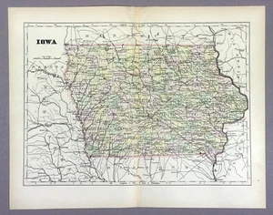 Antique Illustration Map of Iowa, USA Appleton & Co Encyclopedia 1901 - Picture 1 of 4
