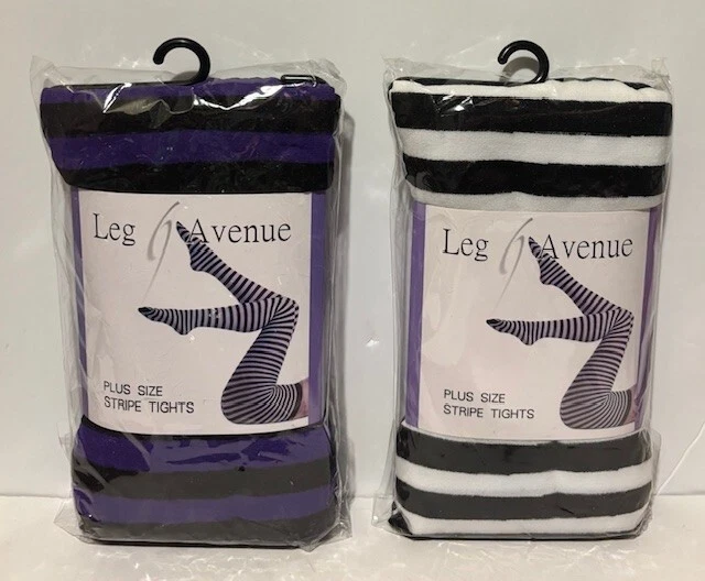 Nuevo paquete de 2 medias a rayas de nailon talla grande Leg Avenue 7100Q NUEVAS Foto 1 de 2