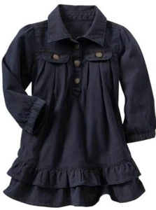 Baby Gap kids girl navy Dark denim jean ruffle long sleeve dress polo collared 5 - Picture 1 of 1