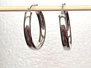Made In Italy High Polished, 1" Hoop Earrings, 14K White Gold - Picture 1 of 5
