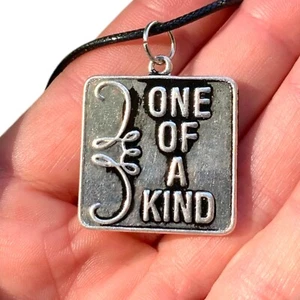Silver Square "One Of A Kind" Pendant Positive Statement Unique Gift For Sister - Picture 1 of 9