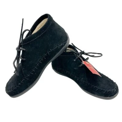 Faded Glory Nuevo sin caja Talla 8 Laverne Negro Gamuza Cordones Corbata Botín Imitación Forro Sherpa Foto 1 de 4