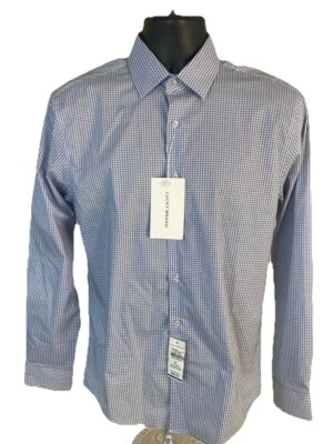 Lucky Brand Shirt Mens Medium Slim White & Blue Dress Geometric  Stretch NEW - Image 1 of 4