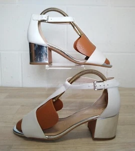 Clarks summerset Heel Sandals UK5 EU 38 Open Toe T Bar Womens Sliver Cream - Picture 1 of 12