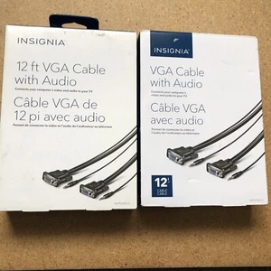 Lot 2X Insignia 12ft VGA Cable with Audio A Single Connection for PC Audio Video - Picture 1 of 4