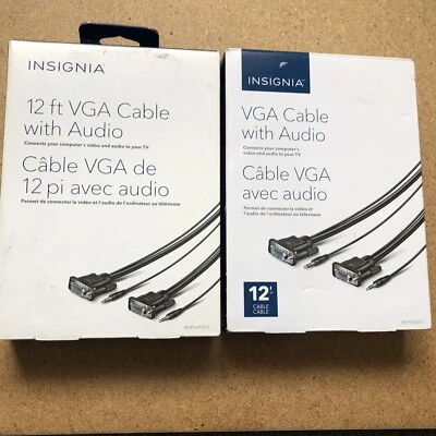 Lot 2X Insignia 12ft VGA Cable with Audio A Single Connection for PC Audio Video - Image 1 of 4