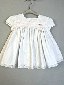 Robe C. I Castro & Co bébé fille 12 mos blanc rose oeillets manches bouffantes Pâques - Photo 1/8