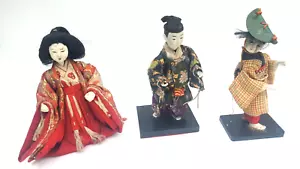 Vintage Japanese Dolls 7.5" - Set of 3 - Beautiful Traditional Fabrics - Made in - Picture 1 of 9