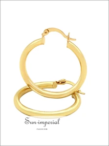 Hoop Earrings 14k Gold Plated 3 Mm Hip Hop Hoops Ear Jewelry 25 - 70 Mm - Picture 1 of 11