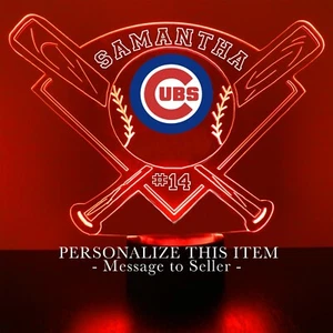 Chicago Cubs Luce Notturna, MLB Baseball LED Lampada Tifoso Sportivo, Personalizzata GRATIS - Foto 1 di 12