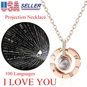 I LOVE YOU In 100 languages Necklace Projection Jewelry Romantic Girlfriend Gift - Picture 1 of 11