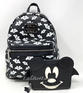 Mochila y billetera Loungefly GITD exclusiva de Disney Totally Batty Mickey Bat nueva con etiquetas - Imagen 1 de 16