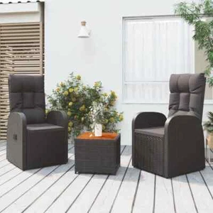 NNEVL 3 Piece Garden Lounge Set Black Poly Rattan&Solid Wood Acacia - Picture 1 of 7
