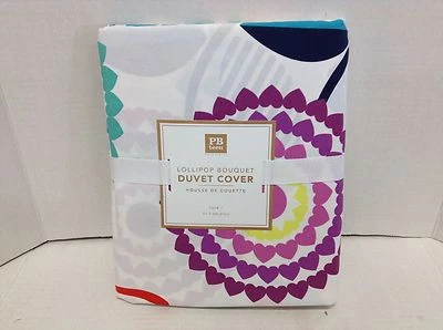 Pottery Barn Teen Lollipop Bouquet Twin Duvet Bed Cover Floral Pink Blue Purple - Image 1 of 4
