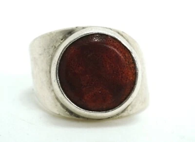 Anillo de diseñador Ag de plata esterlina y coral rojo, talla 8 3/4 Foto 1 de 4