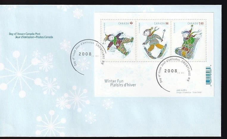 Canadá 2008 Navidad Invierno Diversión, S/S FDC sc#2291 ($P-96-1.60) Foto 1 de 1
