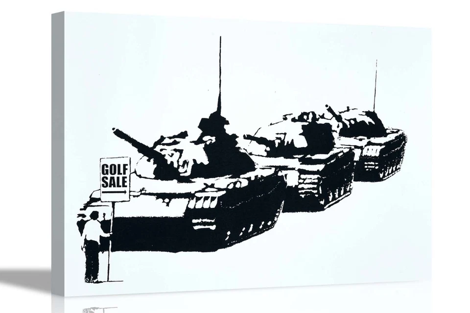 Golf Sale By Banksy Framed Canvas Prints Graffiti Wall Art Mural Silhouette - Image 1 of 4