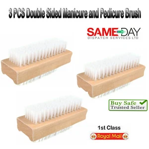 3x Double-Sided Wooden Nail Scrubbing Manicure Pedicure Brush Cleaning Bristles - Picture 1 of 8