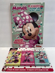 2 Pc Disney Minnie Mouse Gift Set Jumbo Coloring Activity Book & 3 Packs Crayons - Picture 1 of 12