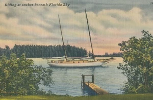 Preciosa postal coloreada a mano "Riding at Anchor under Florida Sky" - Imagen 1 de 2