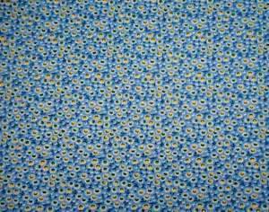 30s Reproduction Fabric By Half-Yard White Floral Grn Yellow Centers Blue Cotton - Picture 1 of 2