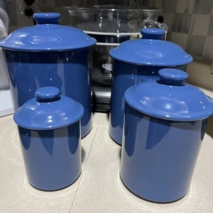 Vintage Mervyns Steinzeug Japan Set 4 PC Kanister Set Saphirblau EUC - Bild 1 von 7