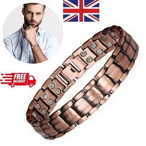 Men's Bracelet Magnetic Therapy Arthritis Pain Relief Pure Solid Copper Bangle - Picture 1 of 6