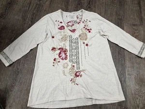 Karyn Seo Top Medium hellbraun bestickt Blumen Handarbeit Bluse Shirt - Bild 1 von 6
