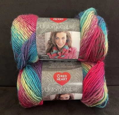 (2) Red Heart Unforgettable Yarn STAINED GLASS Magenta Purple Blue Green Yellow - Image 1 of 4