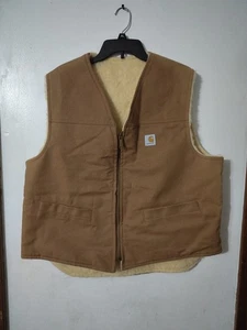 Gilet uomo vintage marrone anatra invecchiato Carhartt zip foderato sherpa grande - Foto 1 di 6